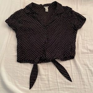 Polka dot crop tie shirt